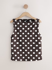 Chocolate Brown/White Polka Dot Soft Touch Slinky Boat Neck Sleeveless Top - Image 5 of 7
