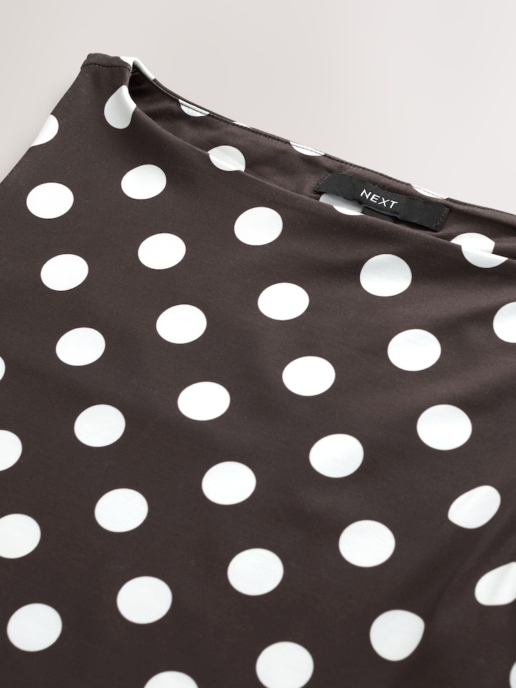 Chocolate Brown/White Polka Dot Soft Touch Slinky Boat Neck Sleeveless Top - Image 7 of 7