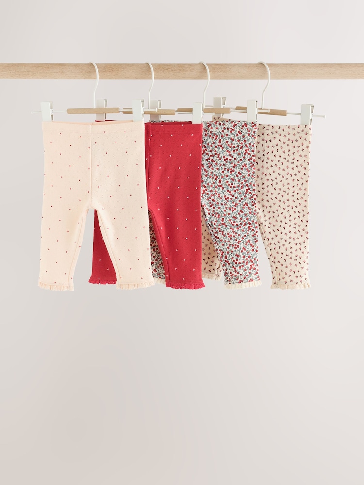 Red Ditsy Floral Baby Leggings 4 Pack (0mths-2yrs) - Image 1 of 10