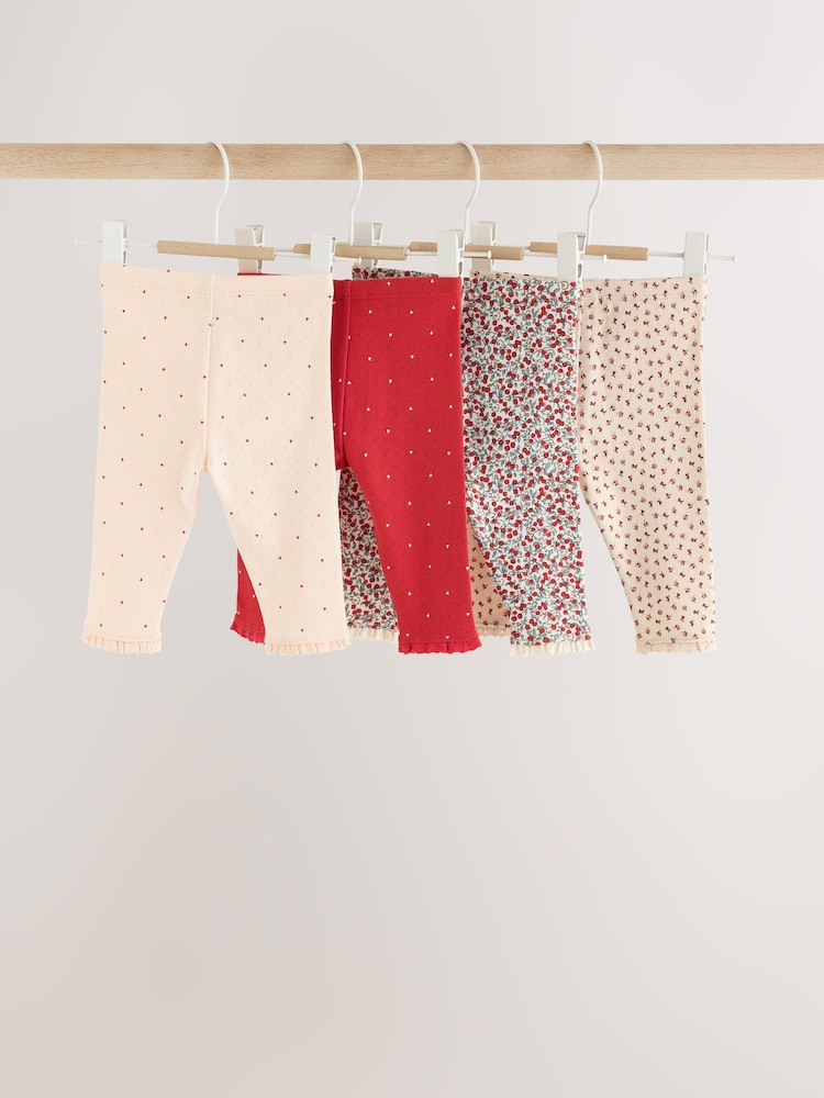 Red Ditsy Floral Baby Leggings 4 Pack (0mths-2yrs) - Image 2 of 10