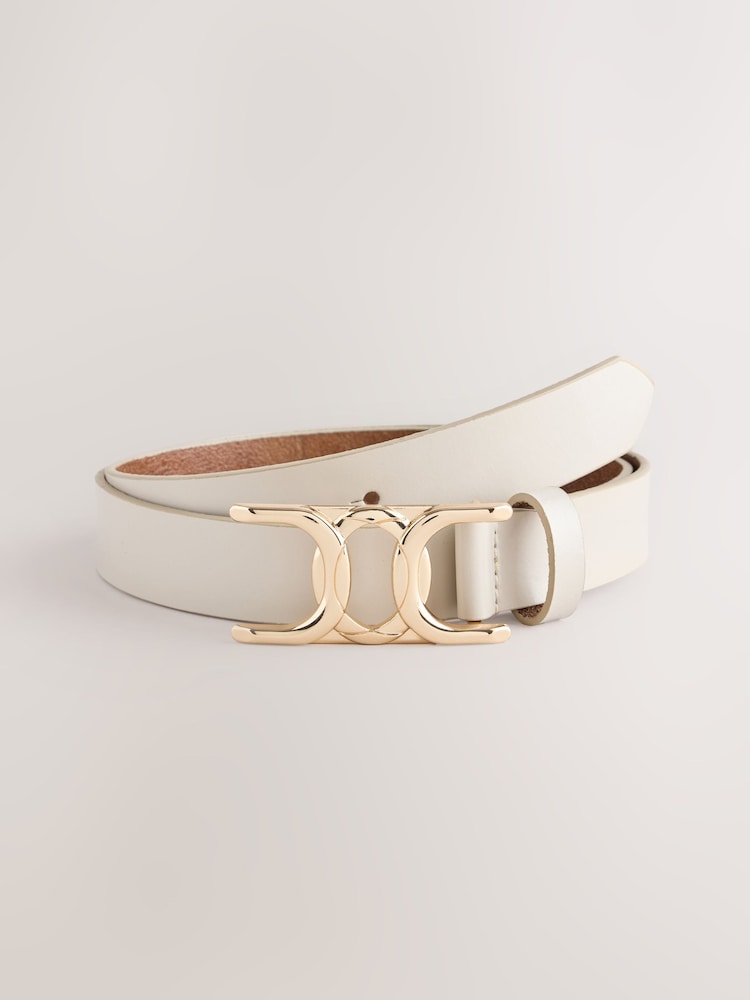 Bone Regular Statement Buckle Leather Belt - Image 1 of 3