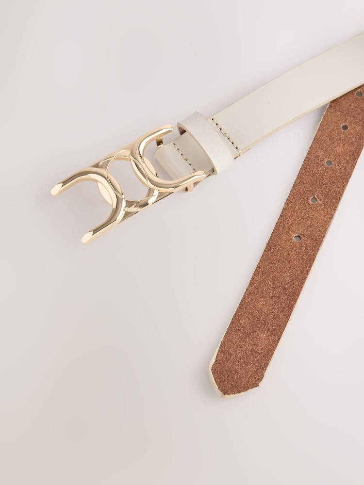 Bone Regular Statement Buckle Leather Belt - Image 2 of 3