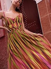 Lipsy Orange Petite Check Print Strappy Fit And Flare Maxi Dress - Image 2 of 4