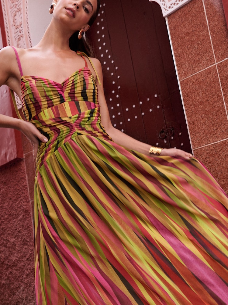 Lipsy Orange Petite Check Print Strappy Fit And Flare Maxi Dress - Image 2 of 4