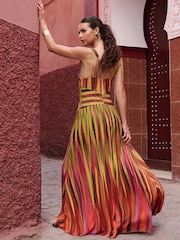 Lipsy Orange Petite Check Print Strappy Fit And Flare Maxi Dress - Image 3 of 4