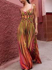 Lipsy Orange Petite Check Print Strappy Fit And Flare Maxi Dress - Image 4 of 4