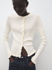 Mango Cream Scallop Edge Cardigan - Image 3 of 6