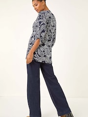 Roman Blue Abstract Print Buttoned Tunic Top - Image 3 of 5