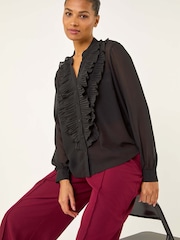 Roman Ruffle Front V-Neck Blouse - Imagen 1 de 5