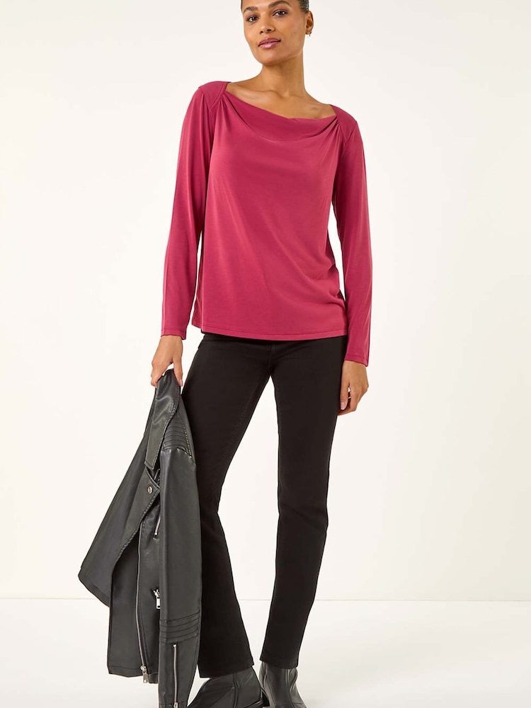 Roman Red Cowl Neck Premium Stretch Top - Image 1 of 5 Roman Red Cowl Neck Premium Stretch Top - Image 1 of 5