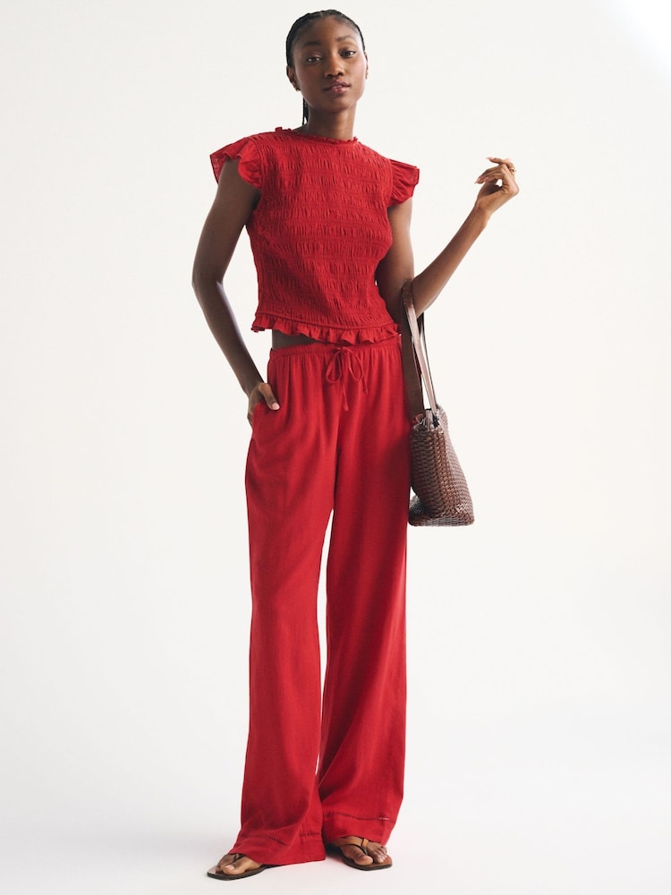 Abercrombie & Fitch Red Wide Leg Pull-On Trousers - Image 1 of 7