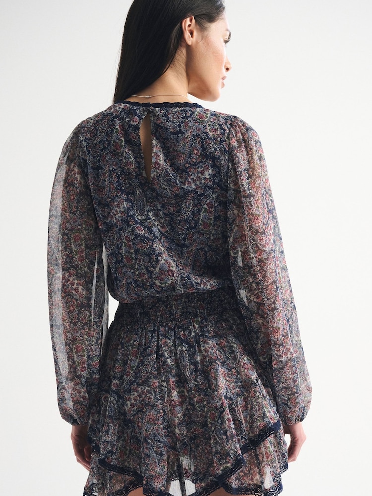 Abercrombie & Fitch Blue Long Sleeve Square Neck Tiered Skort - Image 2 of 6