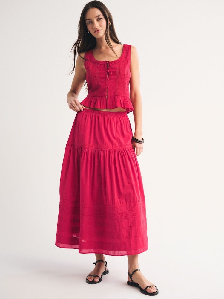 紅色 - Abercrombie & Fitch Embroidery Mini Skirt - 圖片 1/5