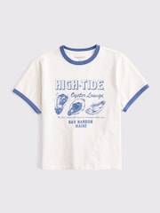 Cream - Abercrombie & Fitch Short Sleeve Oyster Graphic Skimming T-Shirt - Bild 1 von 1