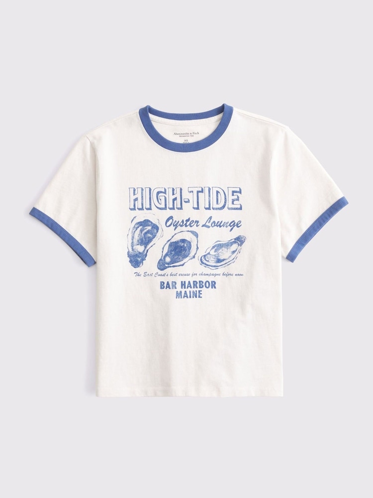 Cream - Abercrombie & Fitch Short Sleeve Oyster Graphic Skimming T-Shirt - Bild 1 von 1