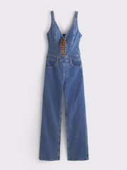 Abercrombie & Fitch Vegan Suede Lace-Up Denim Jumpsuit - Slika 1 od 2