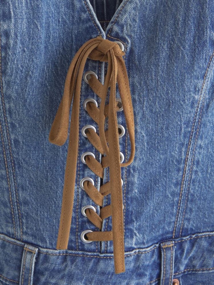 Abercrombie & Fitch Vegan Suede Lace-Up Denim Jumpsuit - Slika 2 od 2