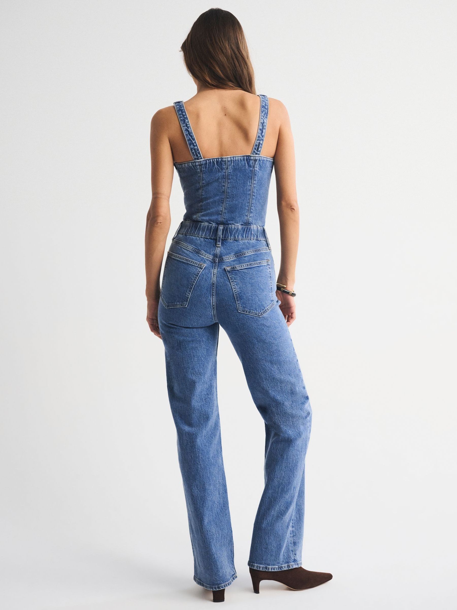 Buy Abercrombie & Fitch Blue Vegan Suede Lace-Up Denim Jumpsuit