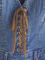 Abercrombie & Fitch Jumpsuit aus veganem Veloursleder mit Schnürung und Denim - Bild 5 von 5