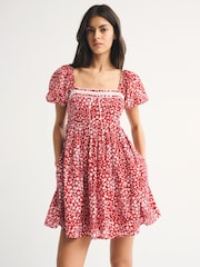 Abercrombie & Fitch Red Emerson Puff Sleeve Mini Dress - Image 3 of 5