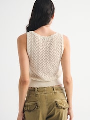 Abercrombie & Fitch Cream Floral Stitch Tank Top - Image 3 of 6