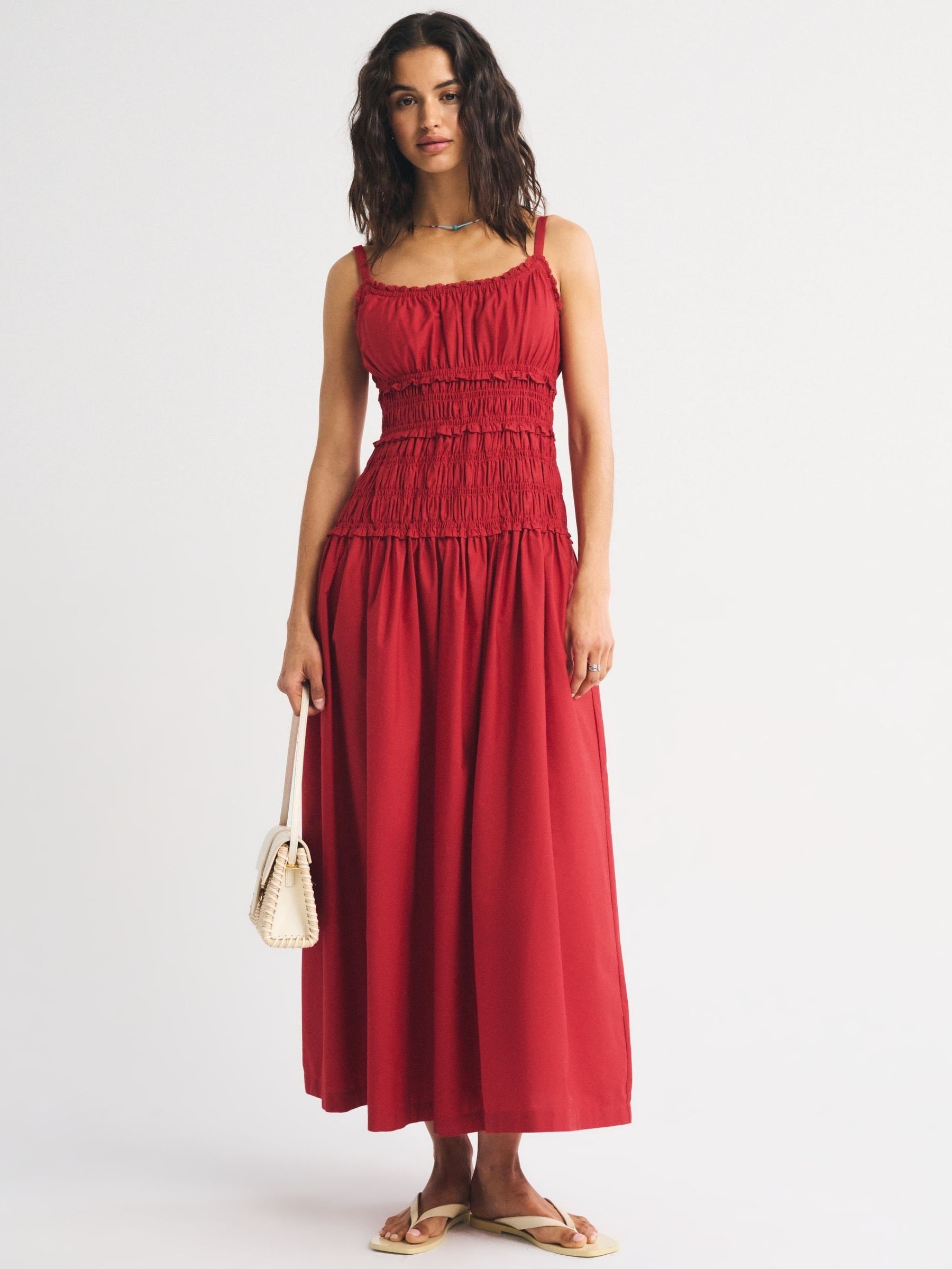 Buy Abercrombie & Fitch Red Strappy Smocked Drop Waist Maxi Dress