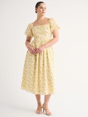 Žuto - Abercrombie & Fitch Emerson Puff Sleeve Midi Dress - Slika 1 od 7