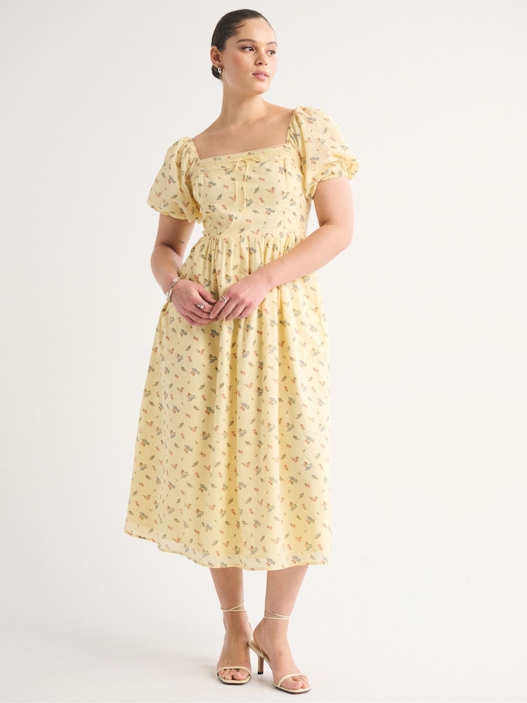 Žuto - Abercrombie & Fitch Emerson Puff Sleeve Midi Dress - Slika 1 od 7