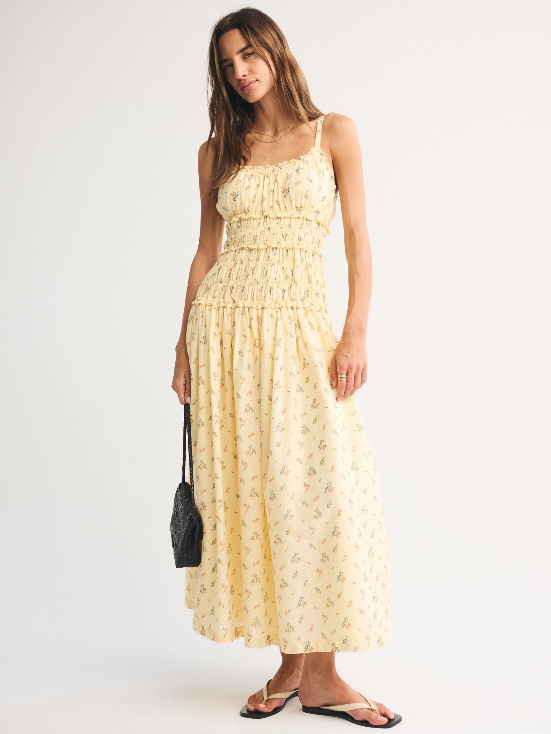Buy Abercrombie & Fitch Yellow Strappy Smocked Drop Waist Maxi