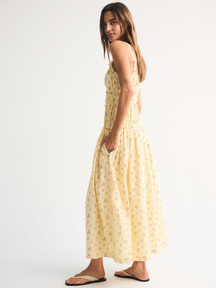 Abercrombie & Fitch Yellow Strappy Smocked Drop Waist Maxi Dress - Image 2 of 7