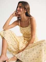 Abercrombie & Fitch Yellow Strappy Smocked Drop Waist Maxi Dress - Image 4 of 7