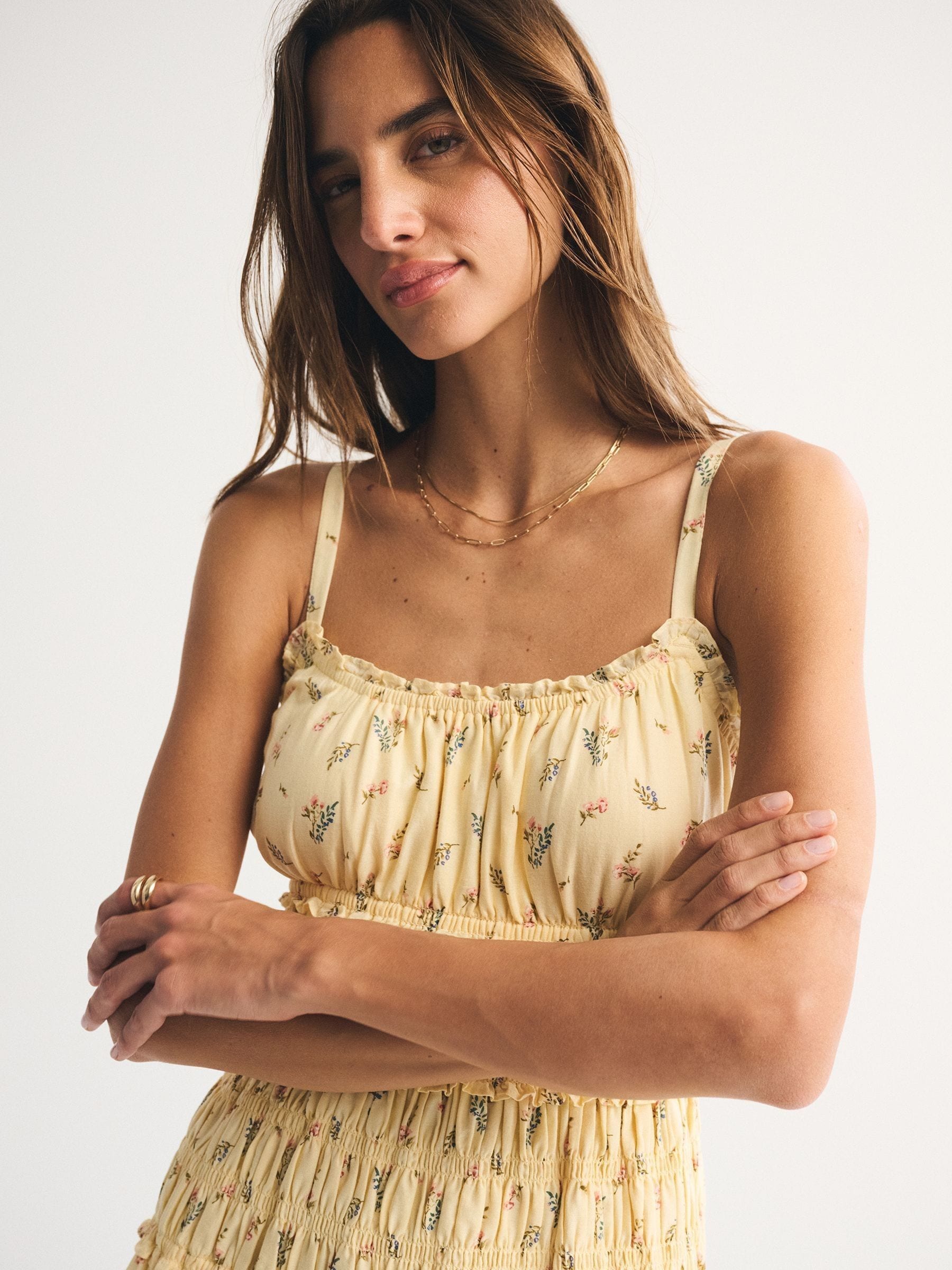 Buy Abercrombie & Fitch Yellow Strappy Smocked Drop Waist Maxi
