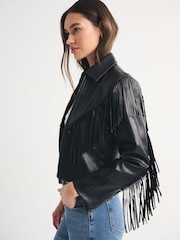Abercrombie & Fitch Vegan Leather Fringe Jacket - Imaginea 3 din 7
