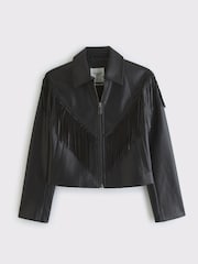 Abercrombie & Fitch Vegan Leather Fringe Jacket - Imaginea 6 din 7