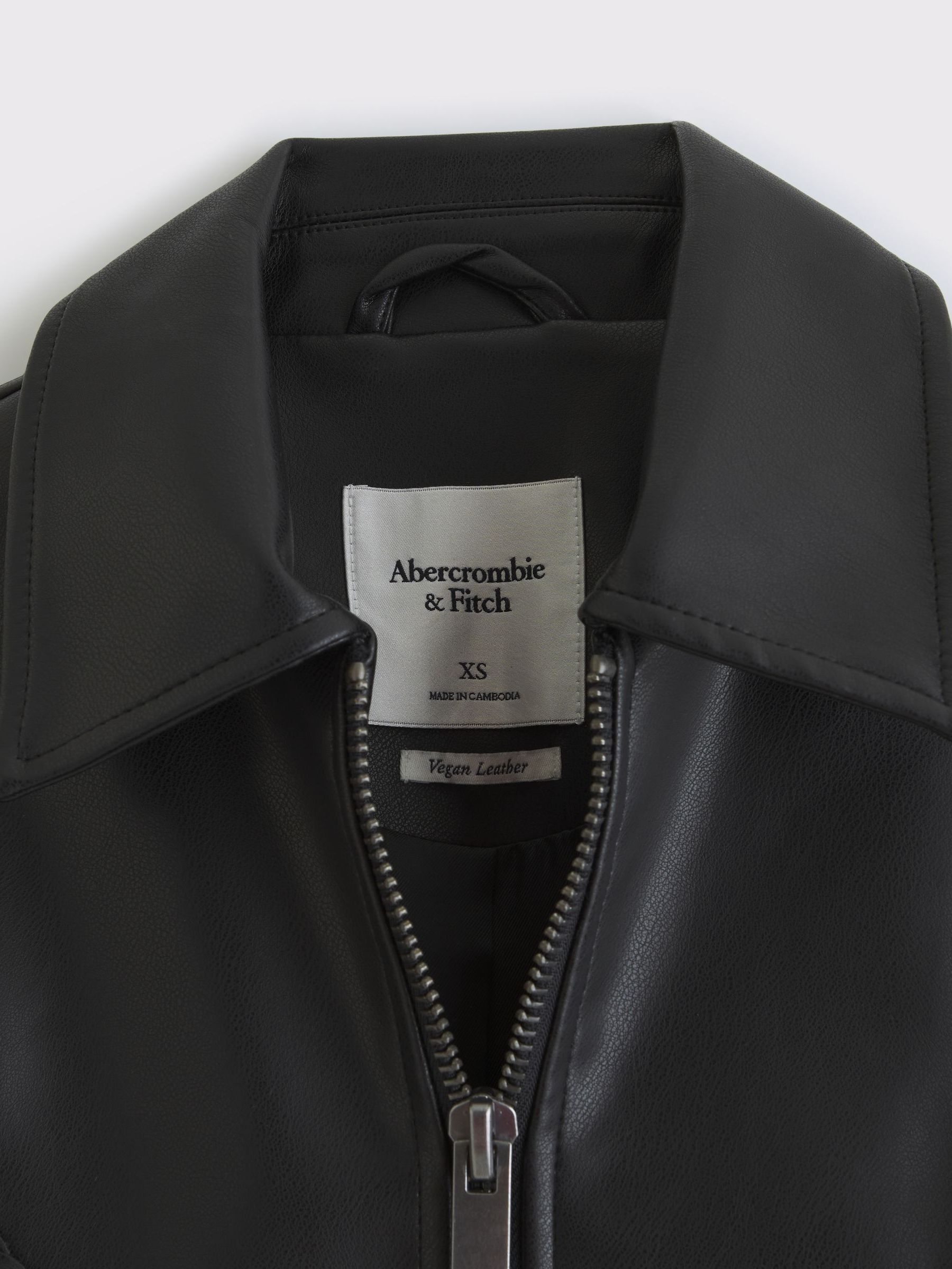 Buy Abercrombie & Fitch Black Vegan Leather Fringe Jacket from