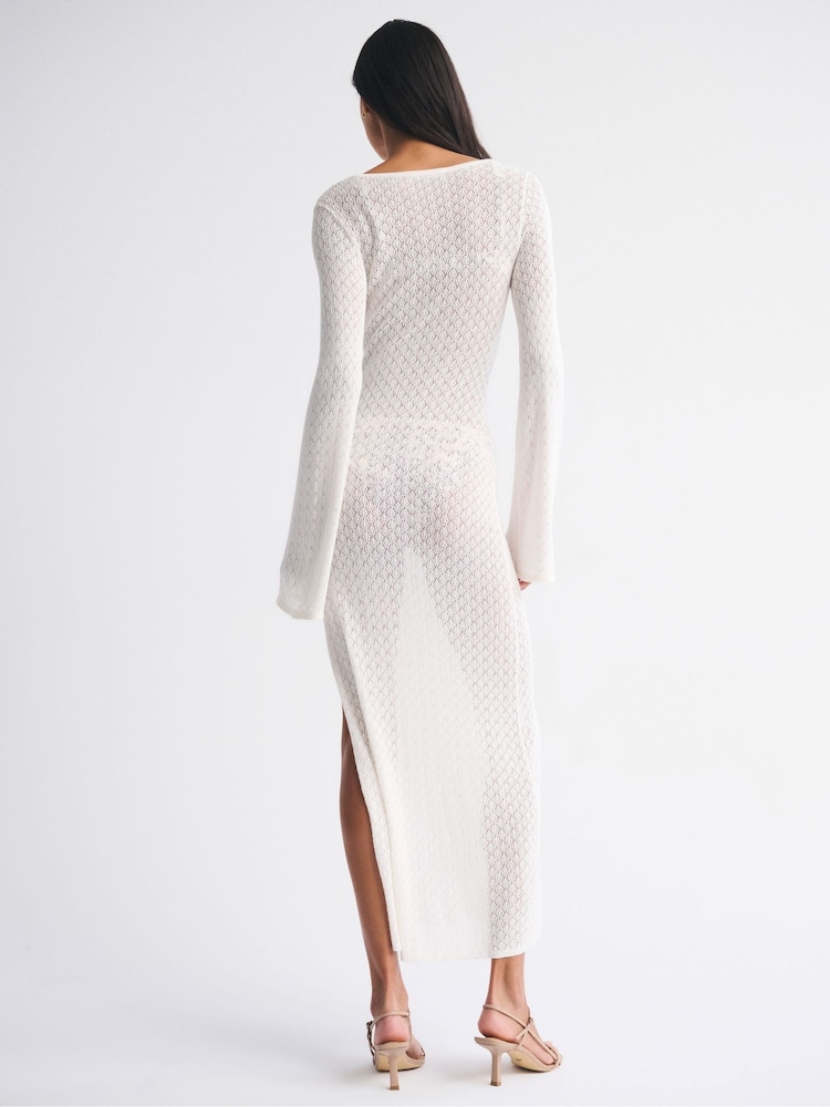 Abercrombie & Fitch Cream Crochet Style Plunge Maxi Dress Cover-Up - Image 2 of 6