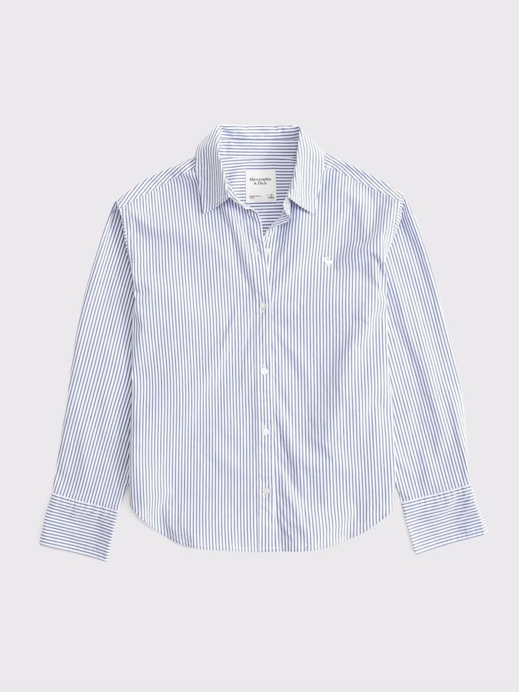 Abercrombie & Fitch Blue Oversized Poplin Shirt - Image 7 of 7
