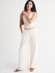 Abercrombie & Fitch Cream Crinkle Pull-On Trousers - Image 1 of 7