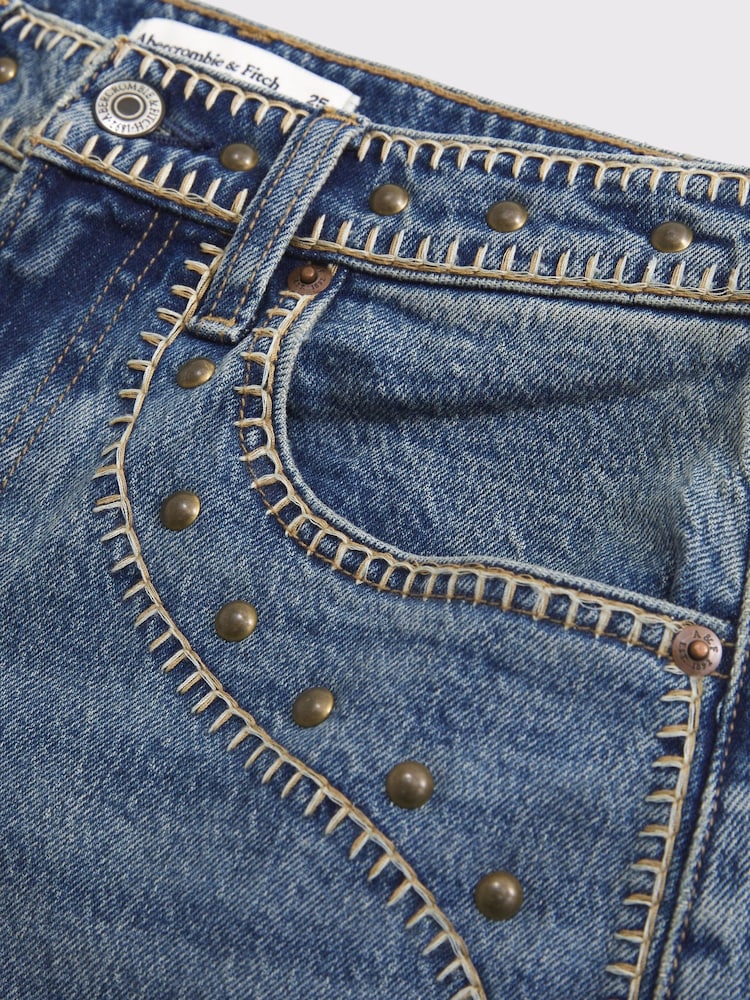 Abercrombie & Fitch Blue Corded High Rise Studded 90's Relaxed Jeans - Image 8 of 8 Abercrombie & Fitch Blue Corded High Rise Studded 90's Relaxed Jeans - Image 8 of 8