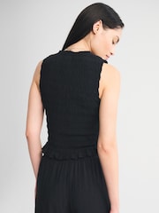 Abercrombie & Fitch Black Smocked Tie Front Set Top - Image 5 of 6