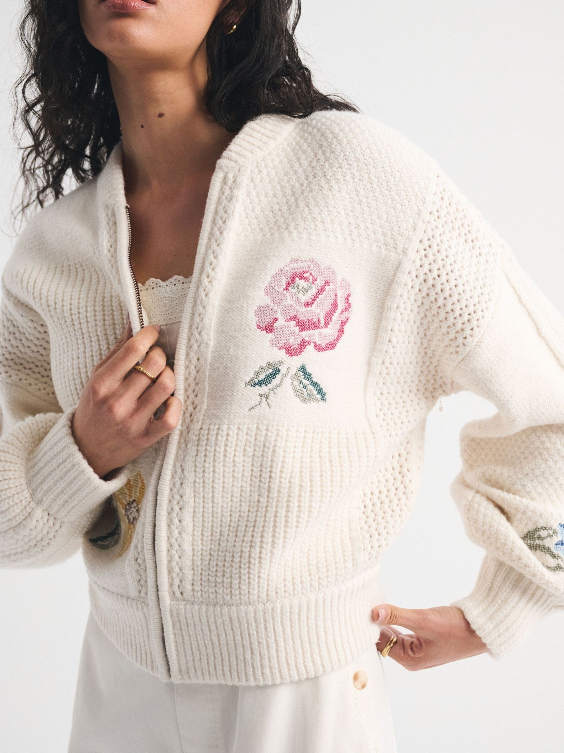 Buy Abercrombie & Fitch Cream Needlepoint Floral Jumper Jacket