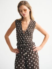 Abercrombie & Fitch Brown Smocked Tie Front Set Top - Image 1 of 6