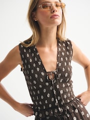 Abercrombie & Fitch Brown Smocked Tie Front Set Top - Image 2 of 6