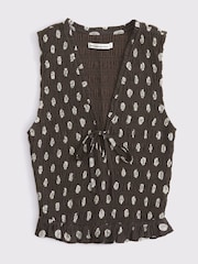 Abercrombie & Fitch Brown Smocked Tie Front Set Top - Image 6 of 6