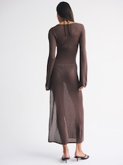 Abercrombie & Fitch Brown Crochet Style Plunge Maxi Dress Cover-Up - Image 3 of 8