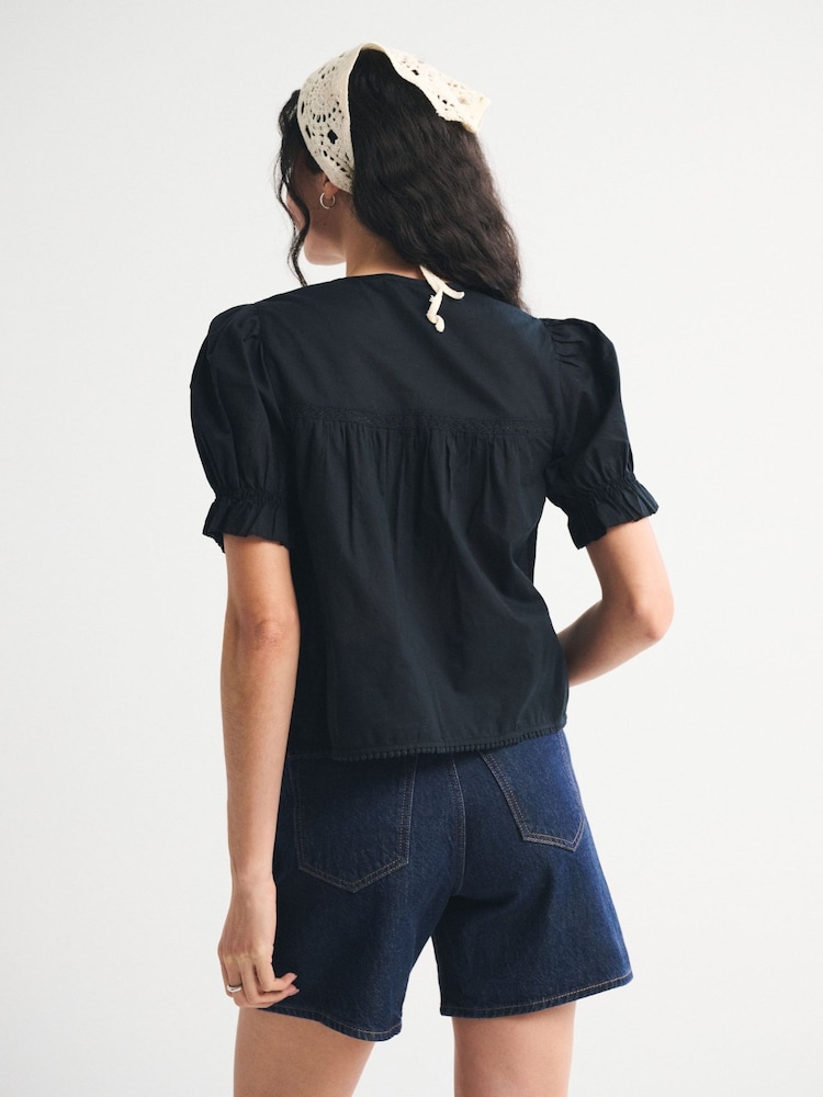 Schwarz - Abercrombie & Fitch Short Sleeve Button-Through Blouse - Bild 2 von 6