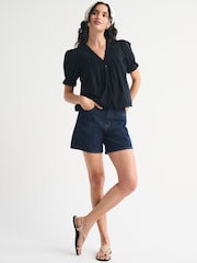 Schwarz - Abercrombie & Fitch Short Sleeve Button-Through Blouse - Bild 4 von 6