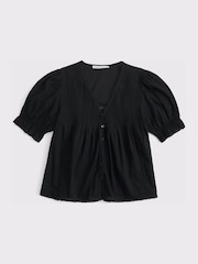 Schwarz - Abercrombie & Fitch Short Sleeve Button-Through Blouse - Bild 6 von 6