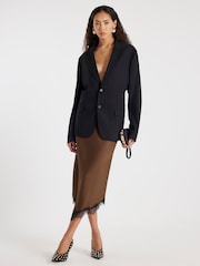 River Island Asymmetric Lace Trim Satin Skirt - صورة 1 من 4