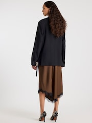 River Island Asymmetric Lace Trim Satin Skirt - صورة 2 من 4